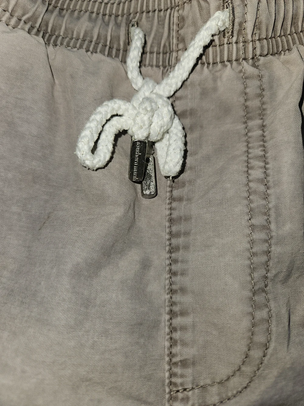 Southern Marsh Kids Taupe Swim Trunks with White Drawstring